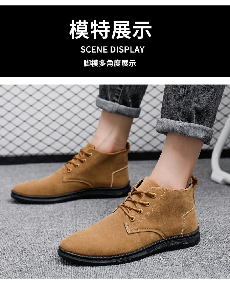 2025Men's Shoes High-top Casual Shoes High Quality Suede Chelsea Boots Fashion British Ankle Boots Business Oxfords Dress Shoes