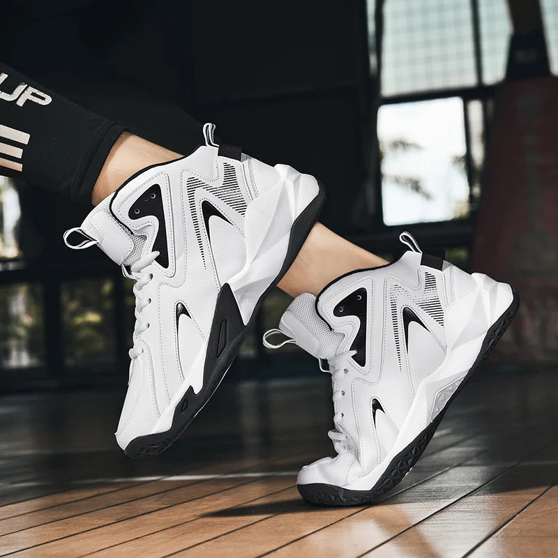 Mens Comfortable Basketball Shoes Outdoor Casual High Top Footwear Fashion Trend Leather Sneaker Oversized 39- 50 Wear Resistant