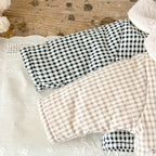 Winter Baby Girl Clothing  Plaid Coat Warm Fleece Lined Cartoon Bear Embroidery Children Cotton Padded Jacket