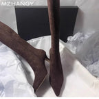 High Heels Women High Boots Suede Pointed Toe Elegant Knee High Shoes Woman Trend Fashion Sexy Pumps Party Chelsea Boots Mujer
