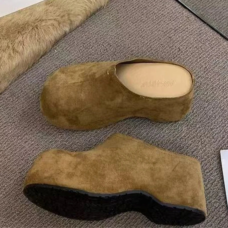 High Heels Women Mules Shoes Platform Fashion Slippers Suede Slingback New Woman Shoes 2025 Autumn Designer Zapatos De Mujer