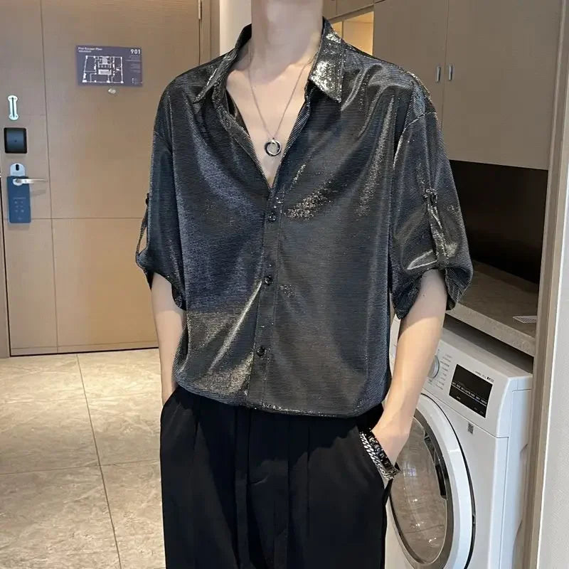 Man Shirt White Plain Hip Hop Shirts For Men Trend Regular Cool Tops Asia Button Up Original Korean Popular Clothes Summer S