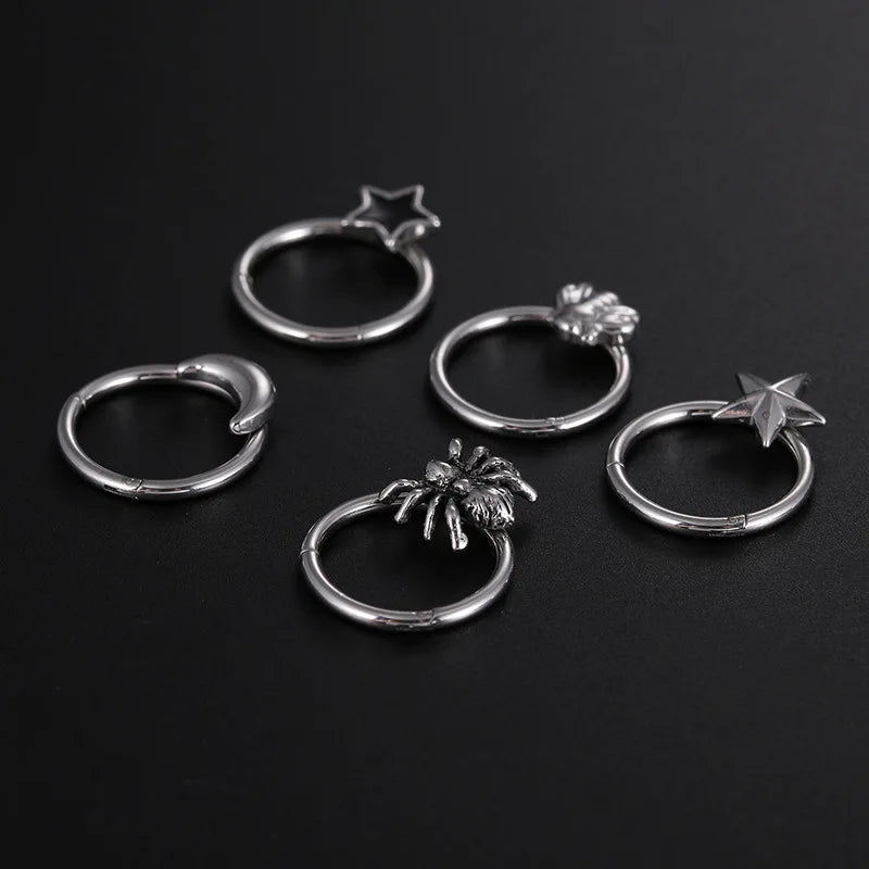 1PC Steel Moon Star Septum Piercing Hinged Segment Nose Ring Septum Clicker Cartilage Tragus Clicker Body Piercing Jewelry 16G