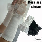 1Pair Detachable lace Cuffs Knitted Lace Flower Flared Arm Sleeves Warm Woolen Ruched False Cuffs Sweater Blouse Wrist Warmers