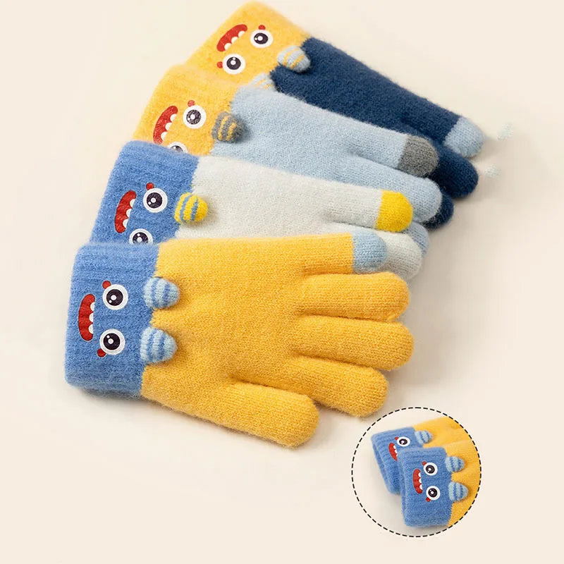 Cartoon Winter Gloves: Full-Finger Insulated Gloves for Warmth. Hand Wash Cold. For Autumn & Winter Weather Protection.