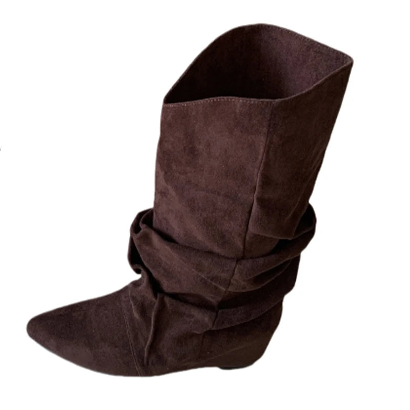 Flats Women High Boots Suede Pointed Toe Designer Shoes Winter Luxury Dress Woman 2025 New Fashion Sexy Chelsea Botas De Mujer