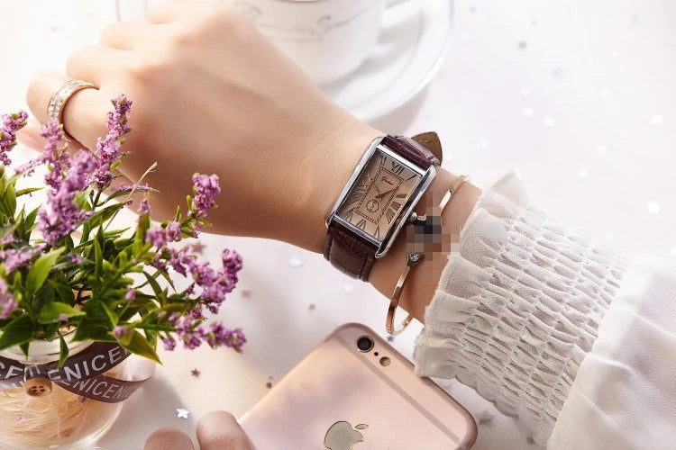Fashion Couple Watch Luxury Rectangle Dial Women Quartz Watch Men Leather Band Casual Women Leather Wristwatch Relogio Masculino