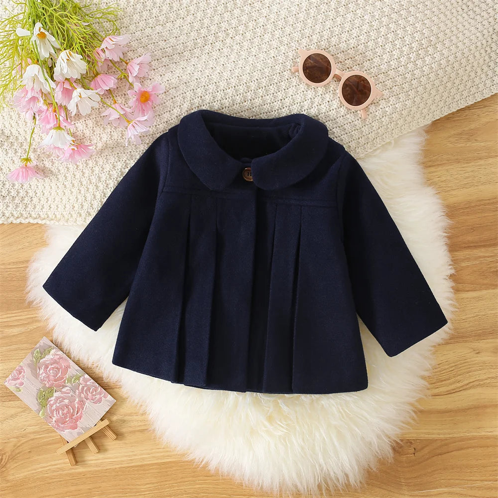 Winter New Girl'S Coat Long Warm Solid Color Fold Lapel Simple Fashion Girl Shawl Long Sleeve Loose Woolen Long Coat