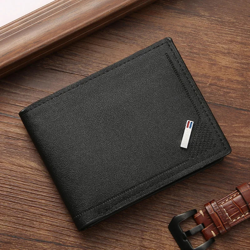 Men's Short Leather Slim Wallets Business Man Money Clip Credit Card Holder Purse Thin Minimalist Bifold Wallet