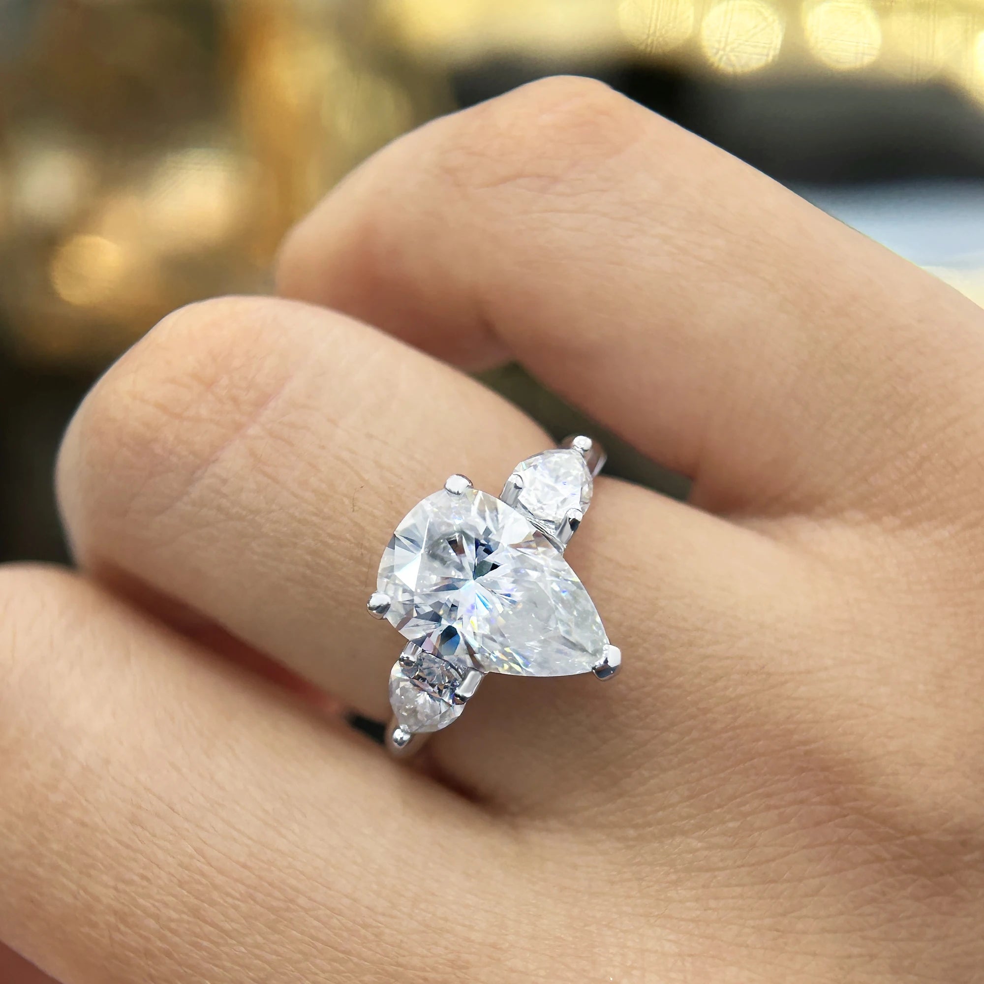 1/2/3/4ct Pear Cut All Moissanite Engagement Rings for Women 925 Sterling Silver 3-Stone Waterdrop Shape Wedding Bands Jewelry