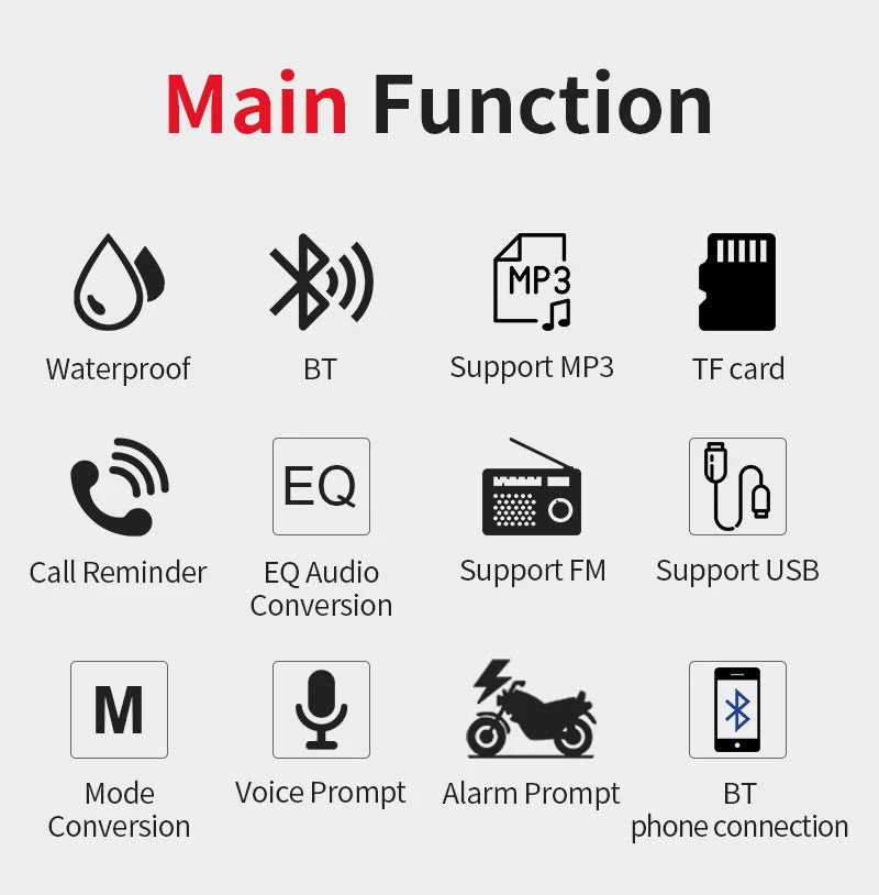 Motorcycle Audio With Hands-free Call Speaker Anti-theft Motorbike Waterproof FM Mp3