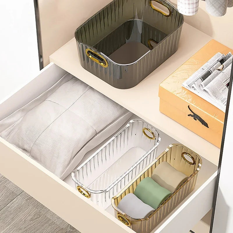 2 Pcs Cosmetics Box Desktop Storage Drawer Stackable Storage Box with Handle Makeup Organizers Basket Poatable Sundries  Rack