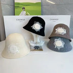 Winter Hats for Women New Handmade Flower Design  Bucket Hat Woman Elegant Fashionable Fisherman Hat Black Basin Cap Bonnet