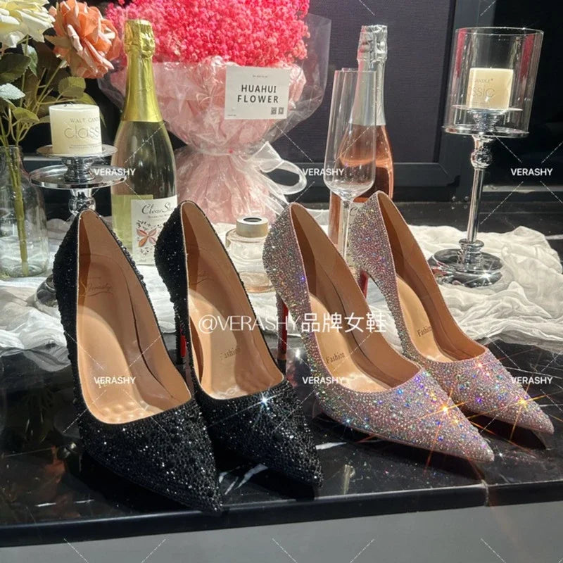 High Heels Women Star Style Sexy Red sole luxury Brand  Woman High Heels Pointed toe glitter Pumps elegant Party Shoes