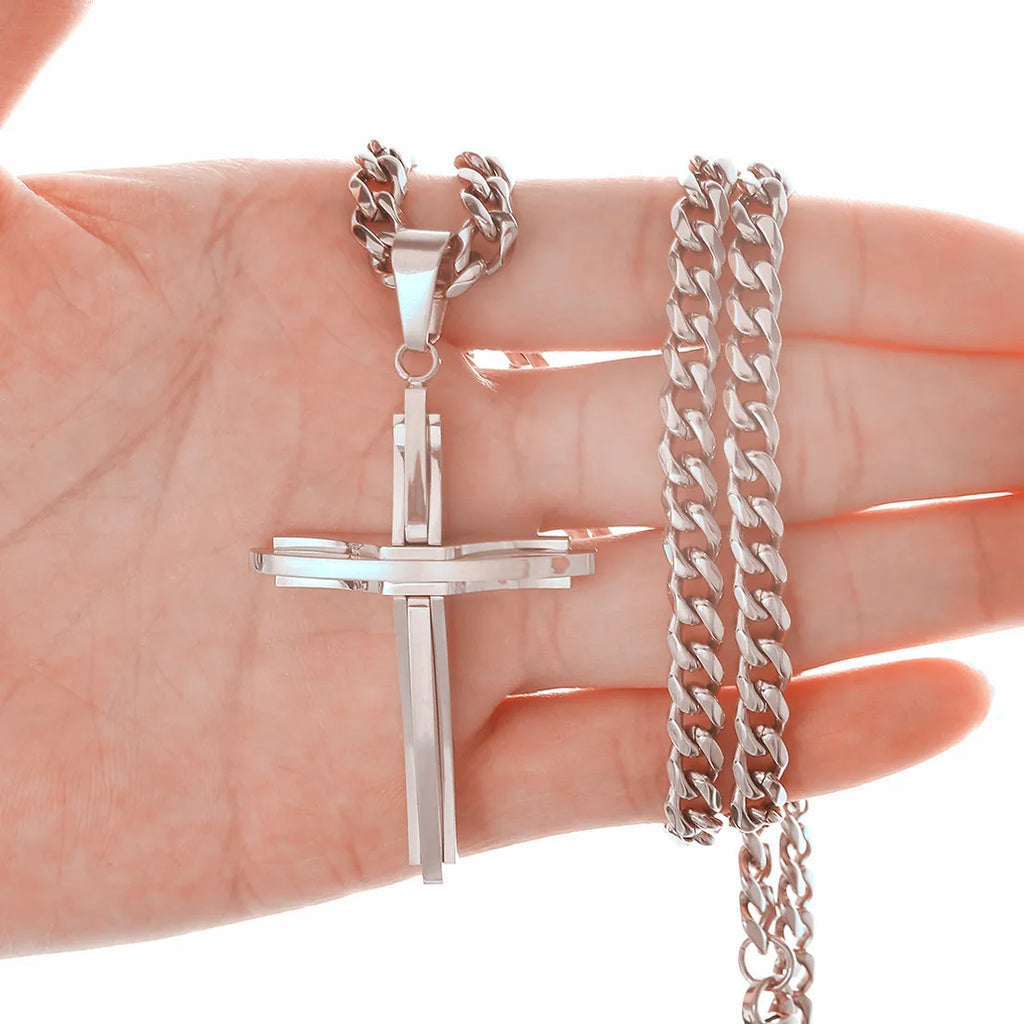 Vintage Cross Pendant Necklace Punk New Design Classic 316L Stainless Steel Curb Chain Men Women Necklace Jewelry