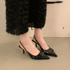 Womens Leather Slippers High Heels Shoes Party Pumps Woman Summer Sandals Women High Heel Slingback Sandal Shoes