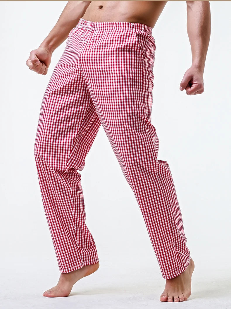 Pajama Pants Men's Pants Pure Cotton Home Pants Thin Summer Loose Plaid Cotton Home Pants Spring & Fall Air-Conditioned Pants