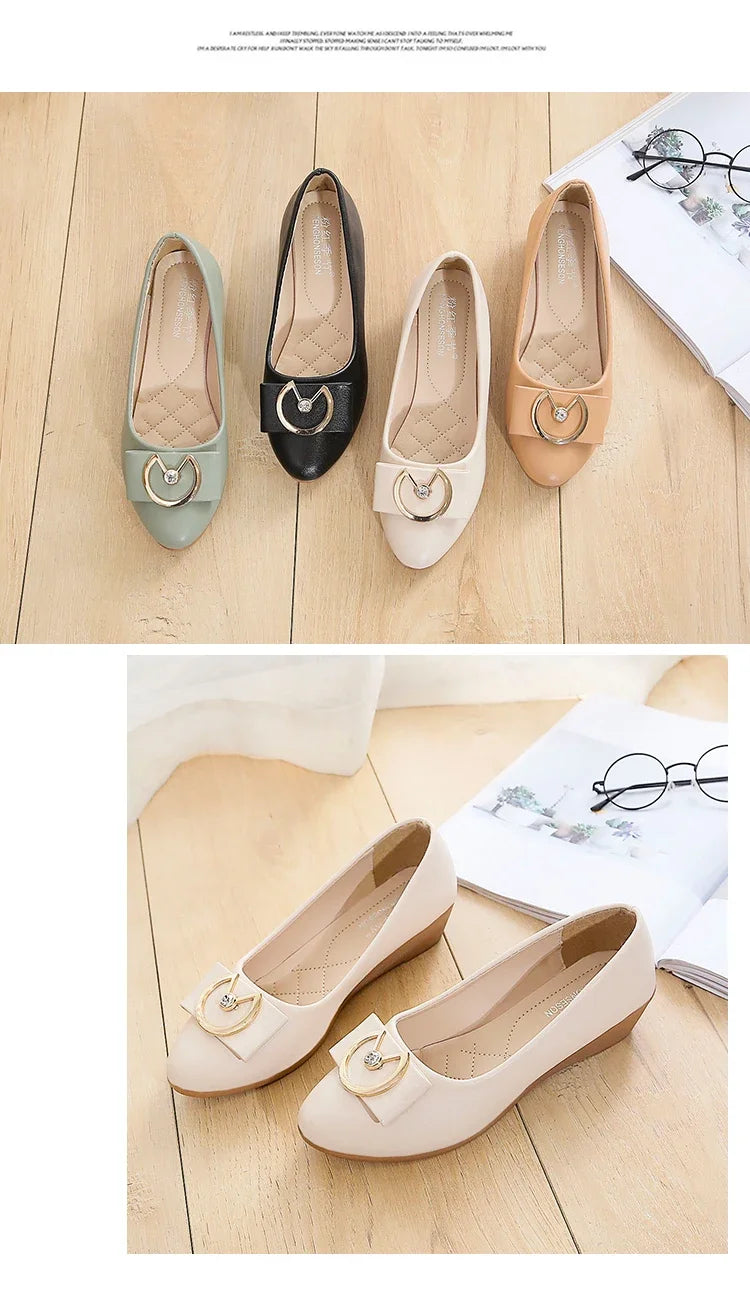 Flats Shoes Woman Foable Ballets Metal Buckle Bow Flats Lady Fall Shoes Girl Ballerina Dress Moccasin Rhinestone scintillation