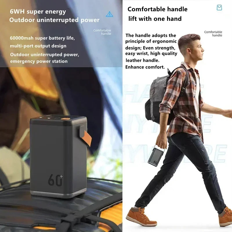 New power bank with large capacity 66W fast charging with cable outdoor camping mobile power supply 60,000 mAh large capacity