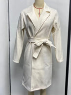 Autumn Winter Women Woolen Jacket Top Outwear Elegant Fashion Long Sleeve Lapel Collar Belt Trench Coat Overcoat Streetwear