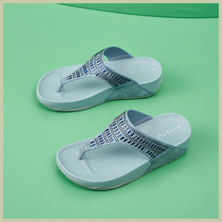 Women's Sandals Summer  Casual Non-Slip Suede  Diamond Soft Platform Wedge Flip Flop Walking Beach Slippers Shoes Woman