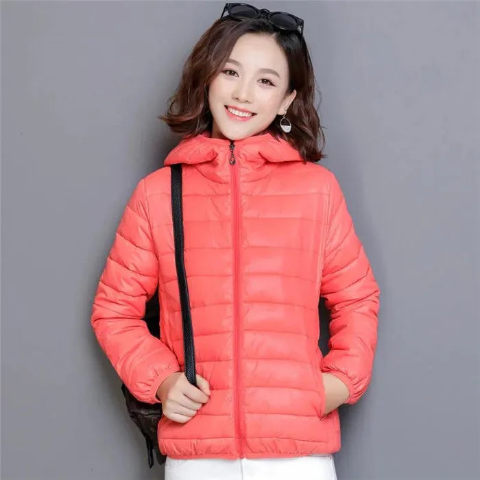 Glossy Winter Down Cotton Jacket 2024 Women Cotton-Padded Coat New Casual Ultra Light Hooded Parkas Short Warm Coat Female