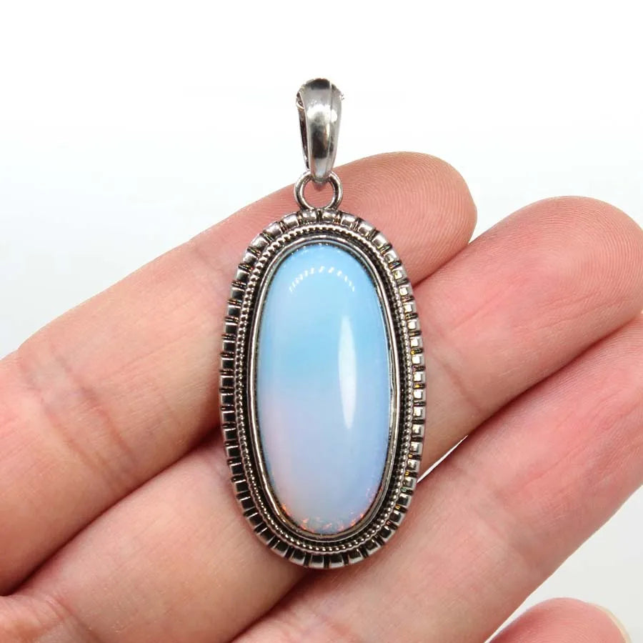 Natural Crystal Oval Stone Pendants For Women Necklace DIY Amethyst Rose Quartz Lapis Lazuli Gemstone Pendant Jewelry No Chain