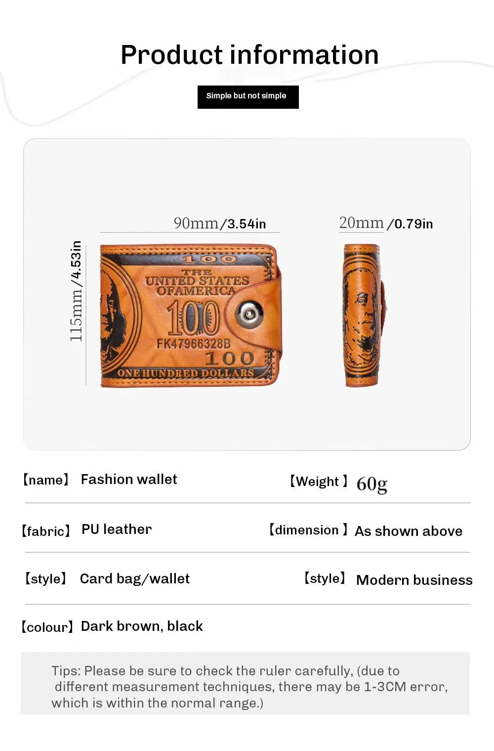 Men's Wallets With 100 US Dollar PatternWallet Male Leather Walet Photo Card HolderFashion Large Capacity Wallet Purse Bag