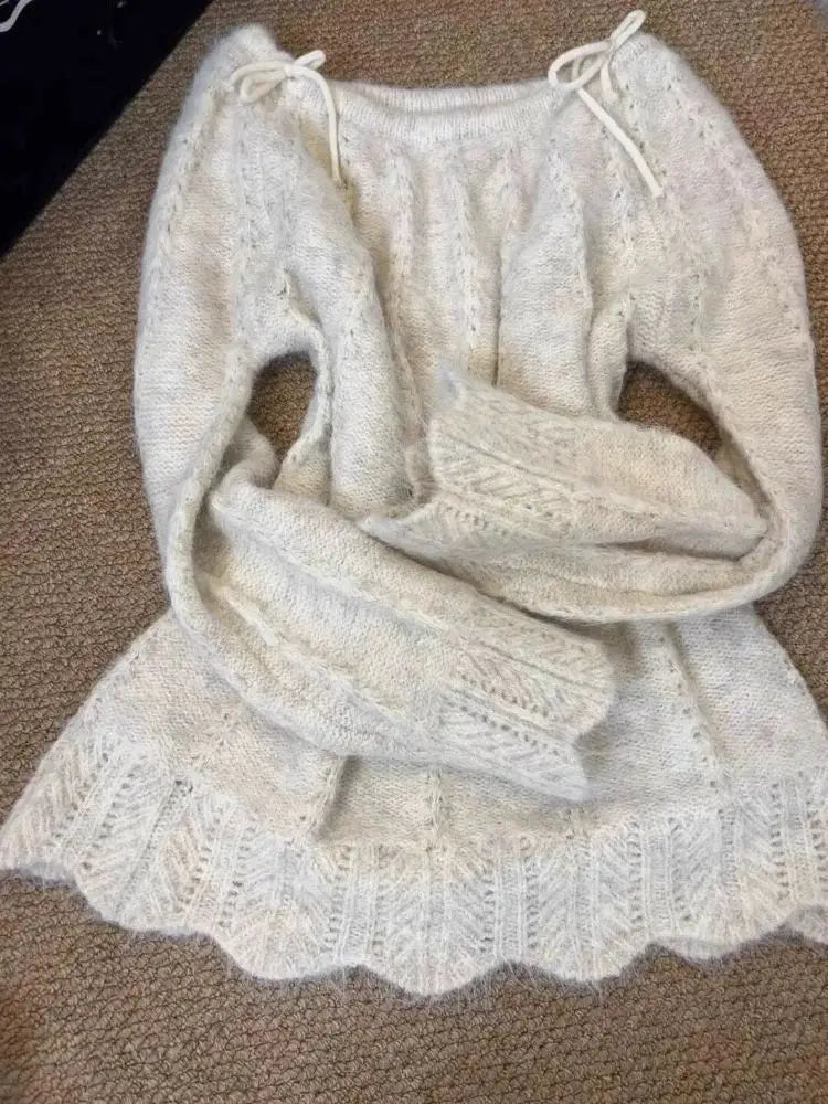 Winter Woman Korean Fashion Cute Pullover Sweet 2000s Sweater Elegant Oversize Knitwears Designer Aesthetic Chic Female Autumn