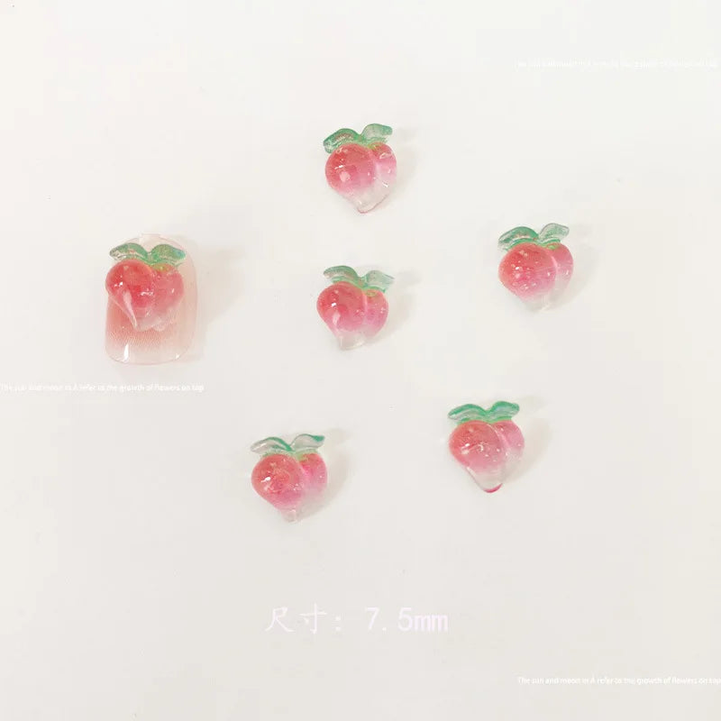 10pcs Kawaii Clear Peach Apple Nail Art Charms Resin Ice Transparent Fruit Rhinestones Nail Decorations DIY Jewelry Accessories