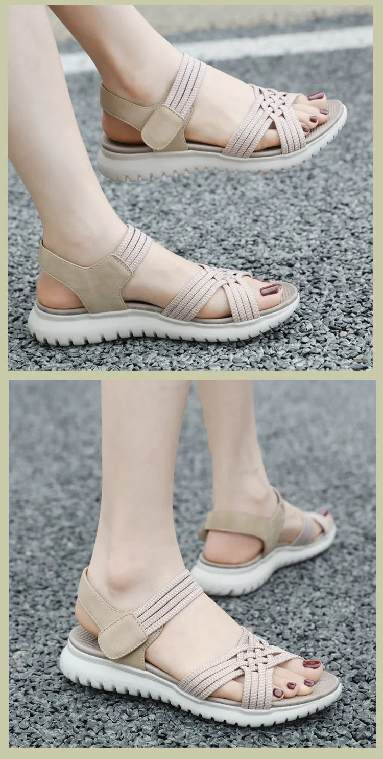 Women's Sandals Summer Casual Non-Slip PU Light Comfort Elastic Soft MD Platform Wedges High Heels Beach Shoes Woman