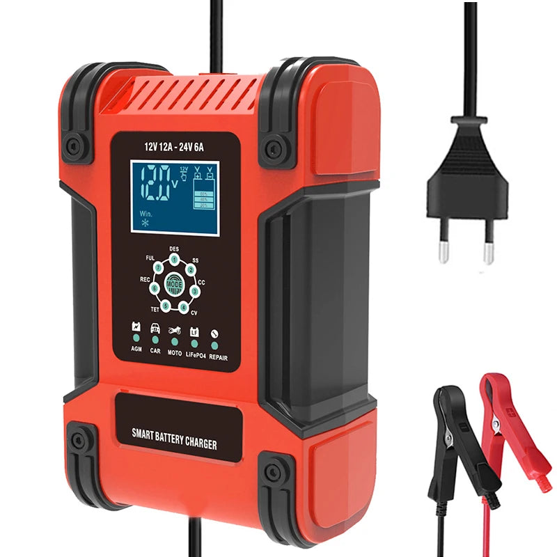 Car Battery Chargers 12A Large Power Full Automatic Smart Battery Chargers 12V 24V Battery Desulfator for Car Truck