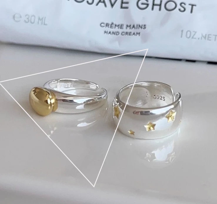 Real 925 Sterling Silver Retro Round Geometric Ring For 2 Rings Women Chain Vintage Fine Jewelry Minimalist Accessories Gift