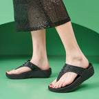 Women's Sandals Summer  Casual Non-Slip Suede  Diamond Soft Platform Wedge Flip Flop Walking Beach Slippers Shoes Woman