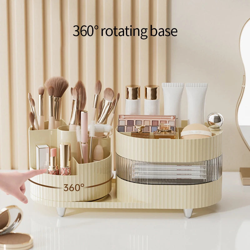 360° Rotating Cosmetic Storage Box Makeup Drawer Organizer Dresser Skincare Products Storage Box Sundries Sorting Container