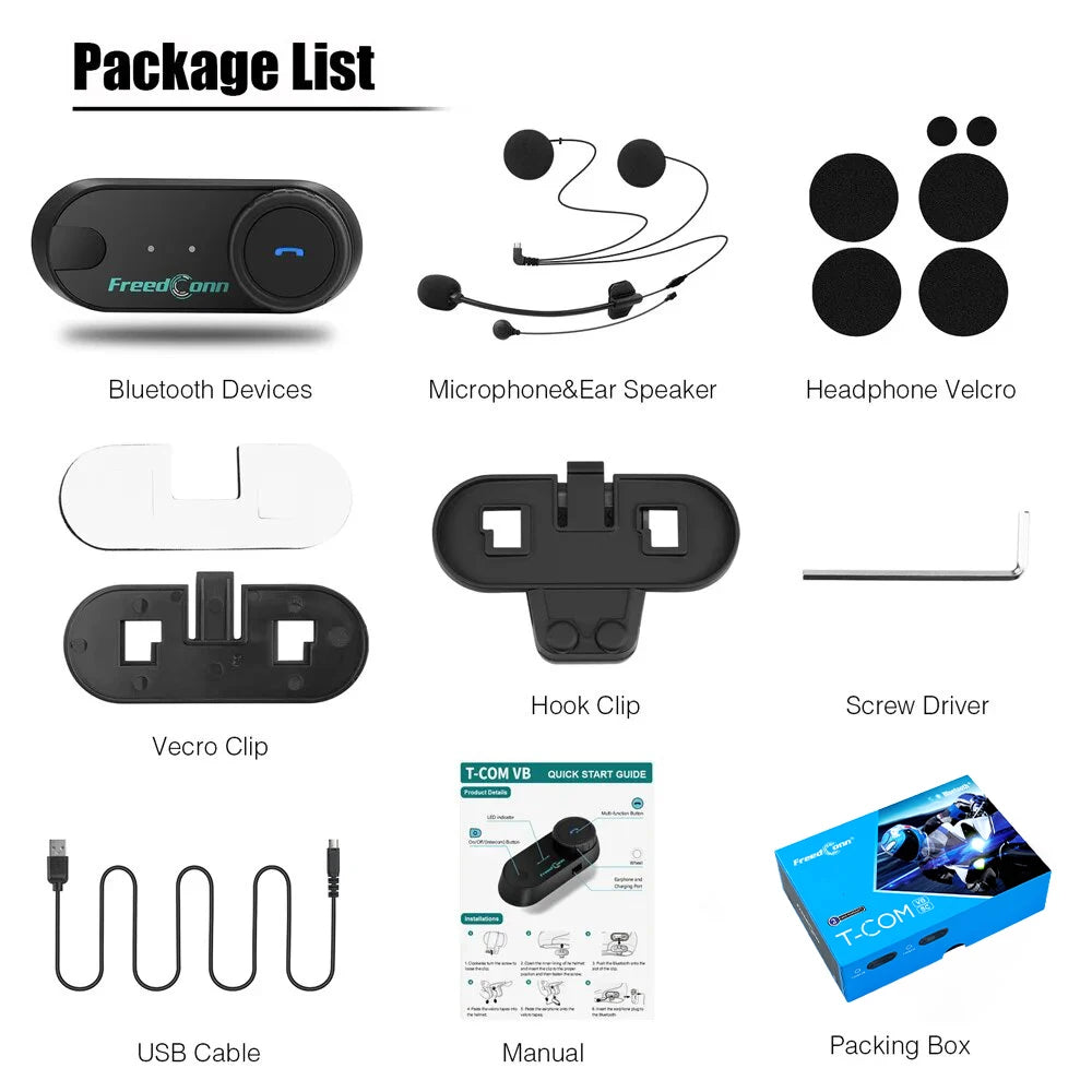 Freedconn Motorcycle Helmet Headset Stereo Bluetooth Hands Free Call Wireless Communication Interphone Music Sharing 6 Riders