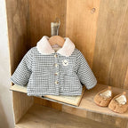 Winter Baby Girl Clothing  Plaid Coat Warm Fleece Lined Cartoon Bear Embroidery Children Cotton Padded Jacket