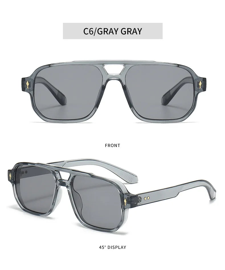 New Retro Double Bridge Square Sunglasses For Women Men Fashion Luxury Design Rivets Sun Glasses Trending Shades UV400 Eyeglasse