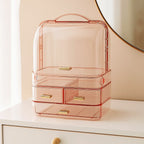 Drawer Style Cosmetics Storage Box with Lid and Handle Clear Skincare Display Cases Dustproof Multilayer Makeup Storage Rack
