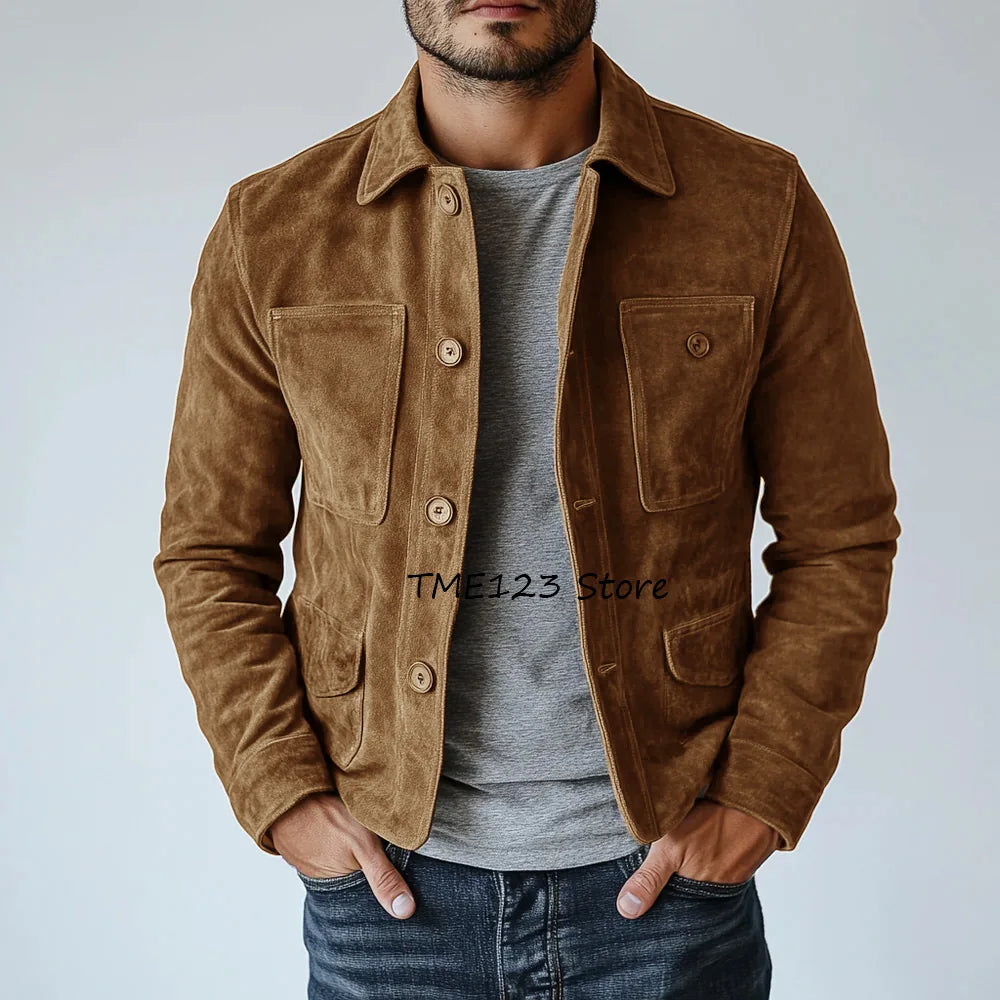 Man Jackets High Quality Suede Fabric Urban Blazers Men's Jacket Men's Social Coat Multiple Pockets Casual Suit Single-breasted
