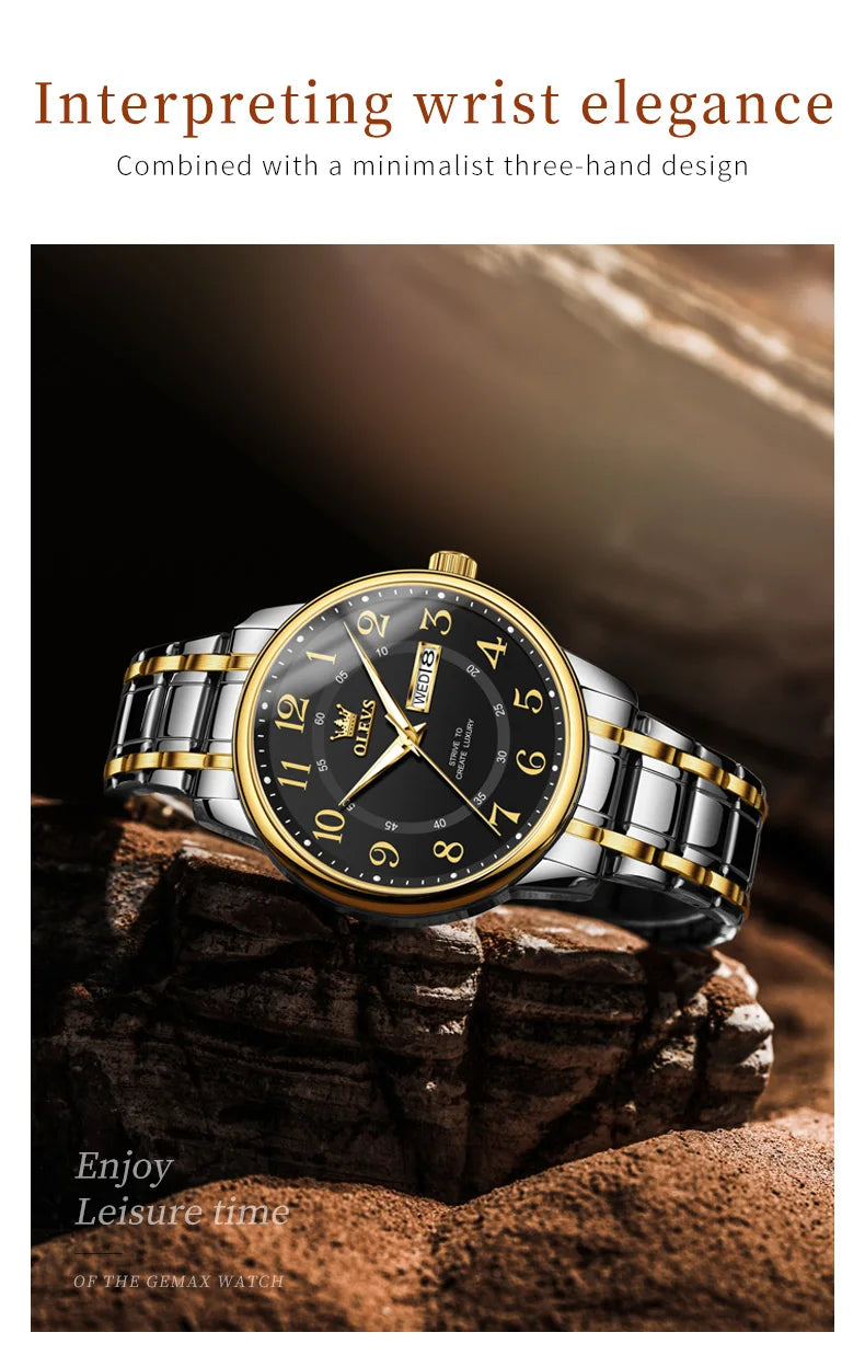 OLEVS 2891 Original Quartz Couple Watch Brand Luxury Double Calendar Waterproof Date Clock His and Her Watch Gift Couple Watch