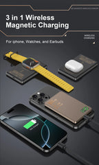 3 In 1 Magnetic Power Bank battery QI 15W Wireless Fast Charing With Intelligent  LCD Screen for iPhone 12-17 Pro Watch Airpods