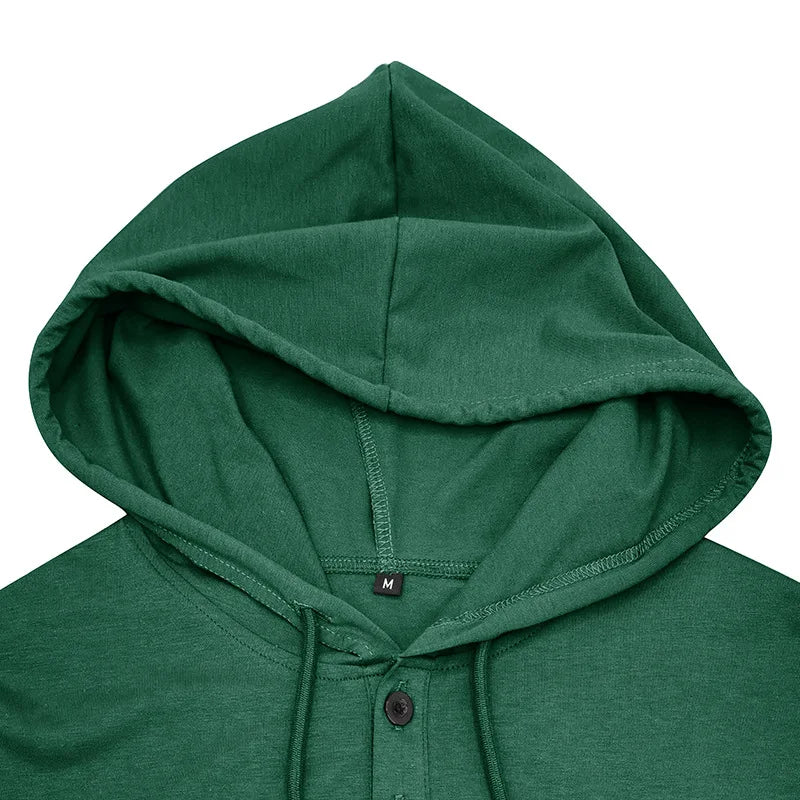 Men's Short-sleeved T-shirts for Sports and Fitness American-style Henley Shirt Hooded Top