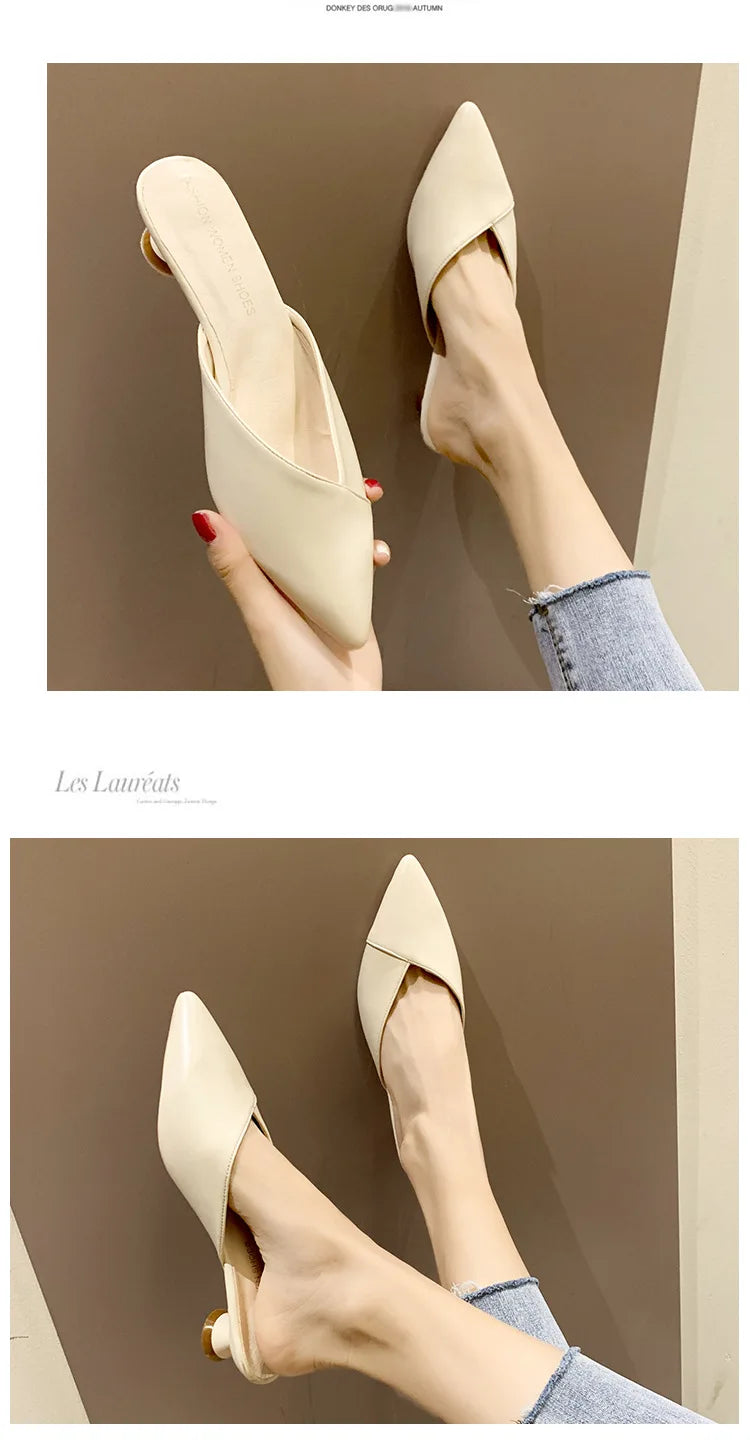 Women's Elegant Mules Woman Casual Slippers 2021 Ladies Low Heels Fashion Female Pointed Toe Shoes Women Candy Colors Footwear