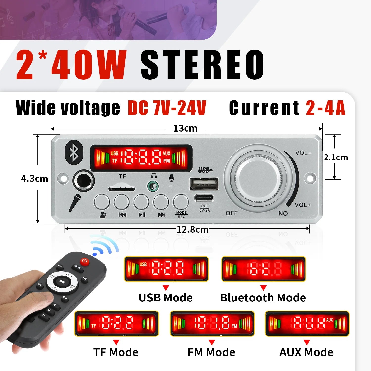 Handsfree 80W Amplifier Bluetooth DIY MP3 Decoder board 12V Wireless Car MP3 Player Record USB TF AUX FM Radio Folder Switching