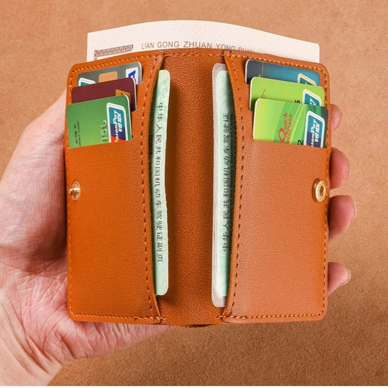 2025 New Women's Wallet Simple Folding Button Small Wallet Driver's License Card Bag Soft Leather Wallet