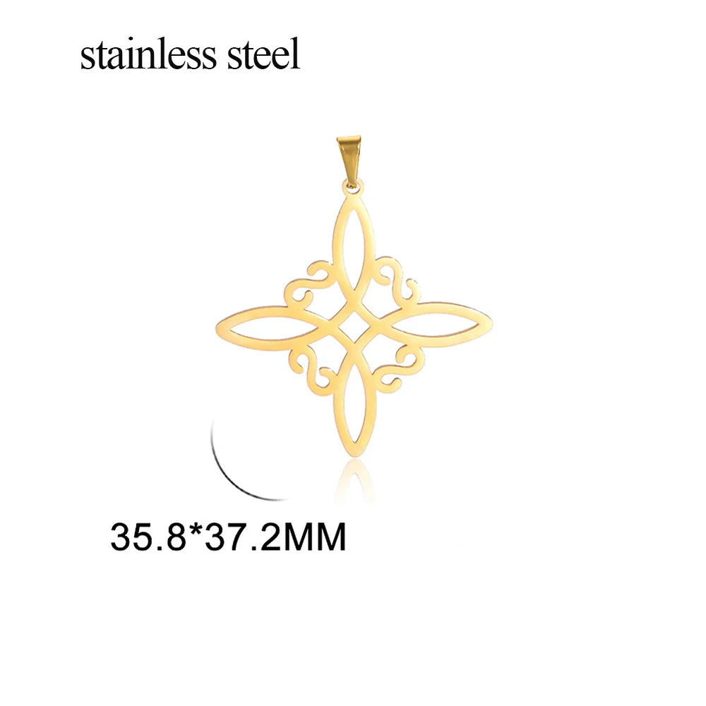Skyrim Witch Knot Charms for Necklace Jewelry Making Stainless Steel Gold Color Wicca Witchcraft Amulet Pendants DIY Accessories