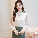 Women Blouse Shirt New Long Sleeve Ruffled Collar Elegant Embroidery Blouse Shirt Women Tops Blouses Shirts Blusas Camisas Q770