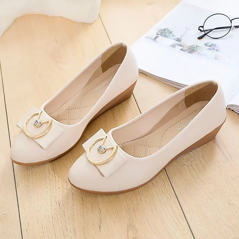 Flats Shoes Woman Foable Ballets Metal Buckle Bow Flats Lady Fall Shoes Girl Ballerina Dress Moccasin Rhinestone scintillation