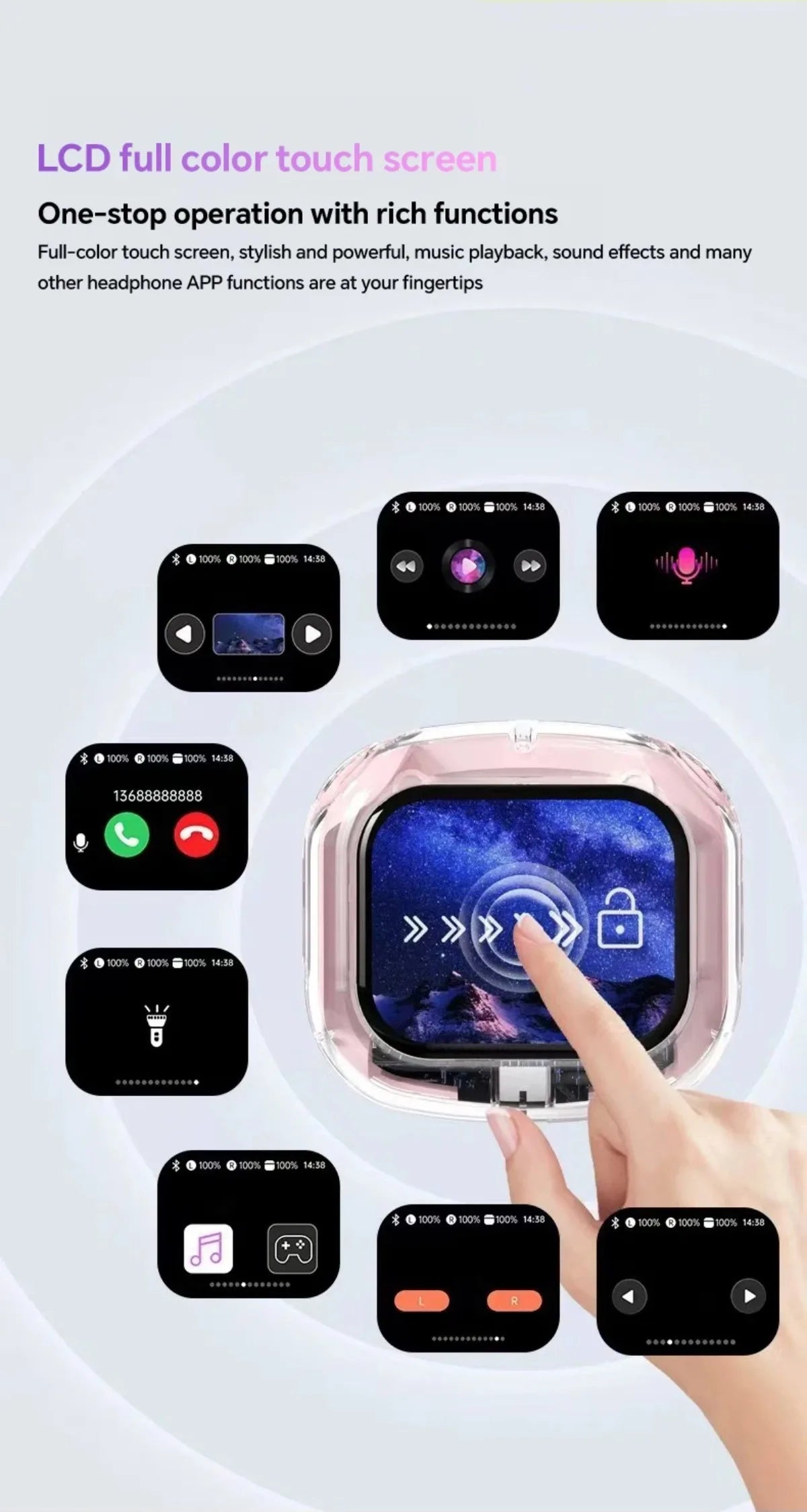 Translation Headphones with Multifunction Touch Screen Smart Wireless Bluetooth Earphone HiFi Audio Quality Business Earbud